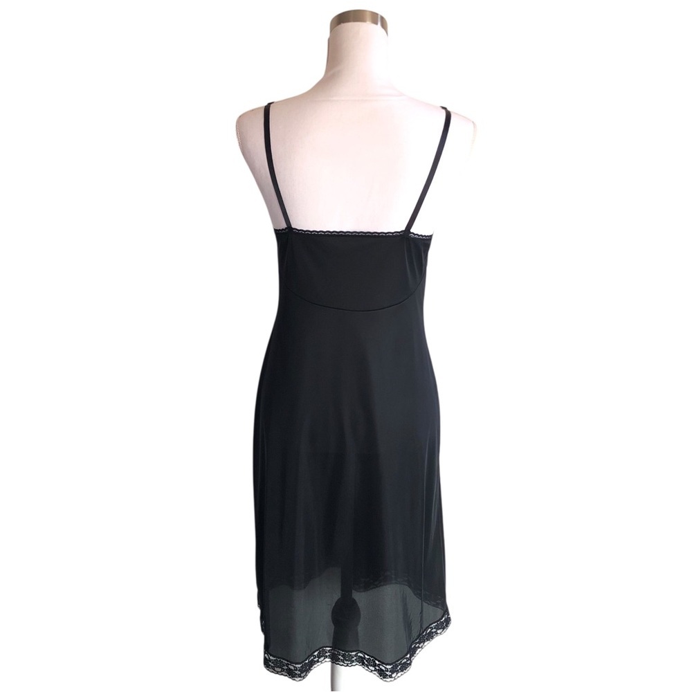 VINTAGE 90s Vanity Fair Black Nylon Lace Full Slip Dress Chemise Size 34 Small - Picture 5 of 7